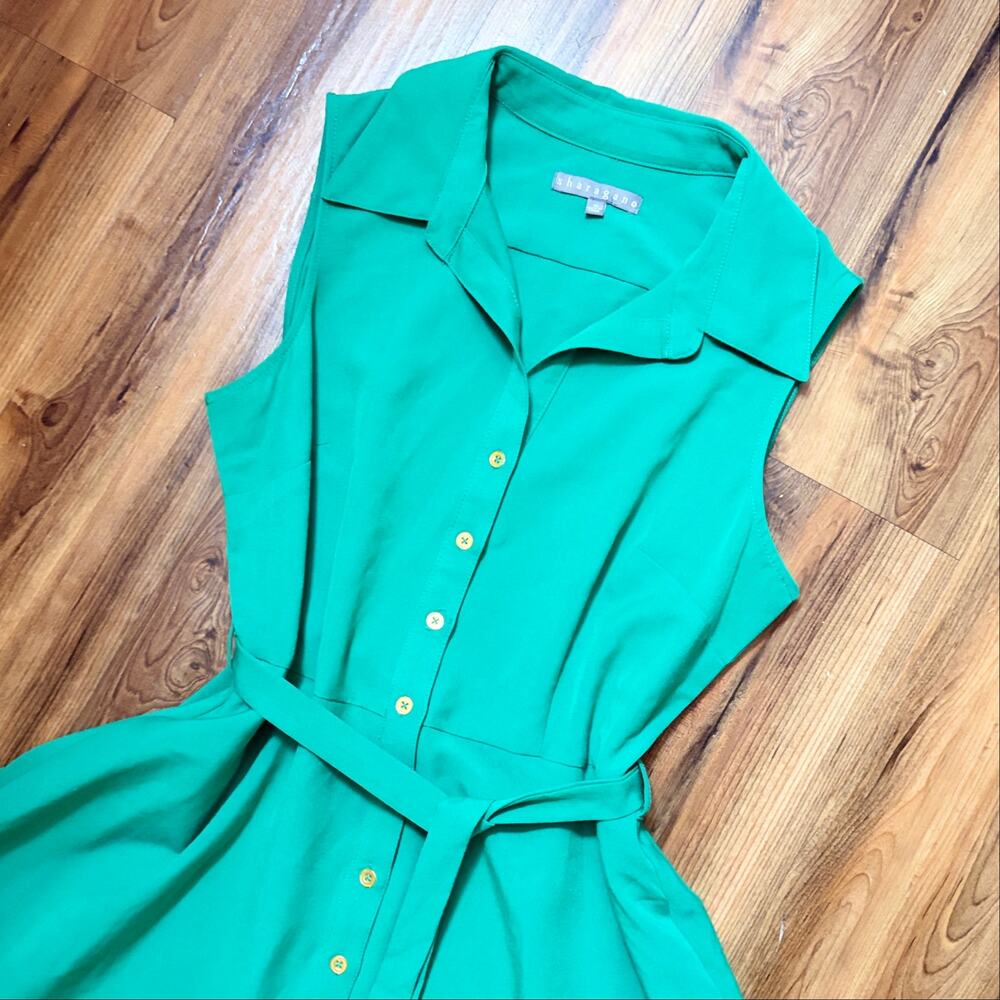 Emerald Green Midi Shirt Dress | Old Money Preppy Country Club Quiet Luxury - Picture 2 of 9